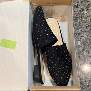 Bonnibel Black Pointed Studded Slip-On Mules
